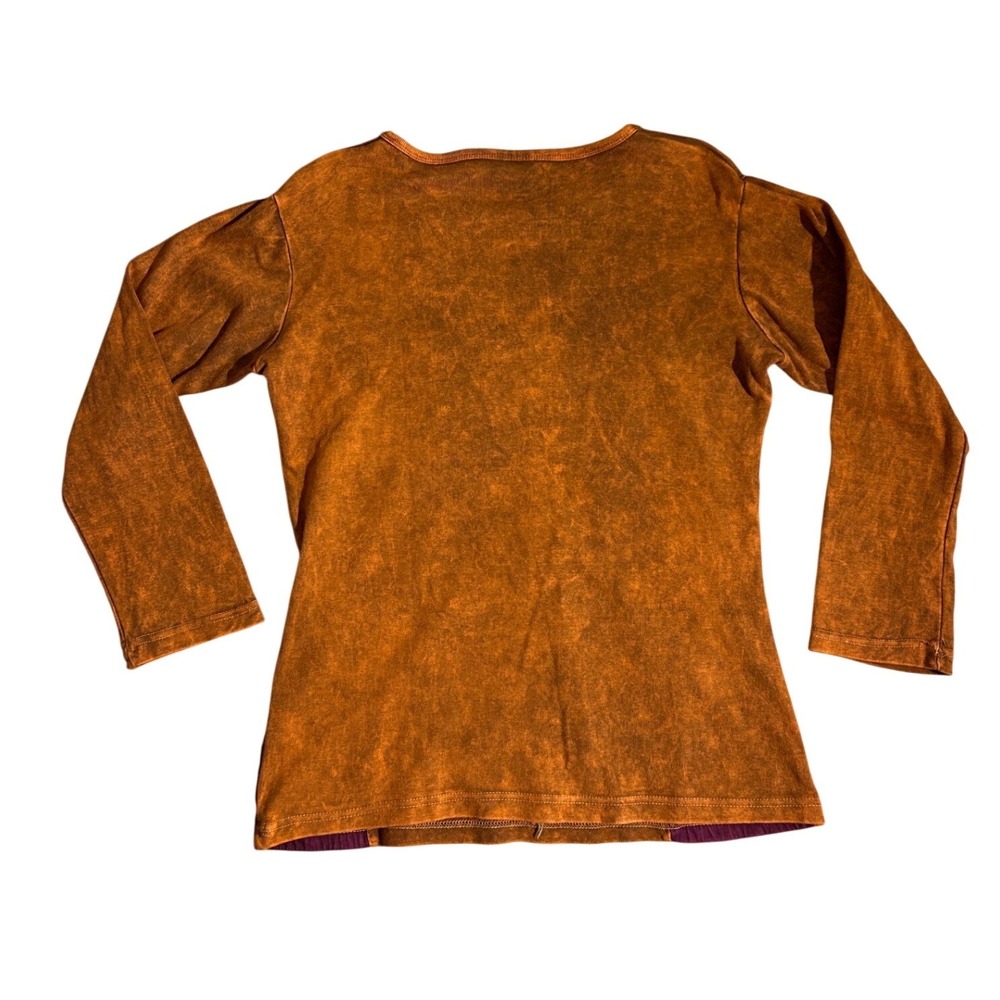 Vtg Orange Acid Wash Embroidered Patchwork Top Nepal S/M boho dopamine mushroom - Picture 2 of 7